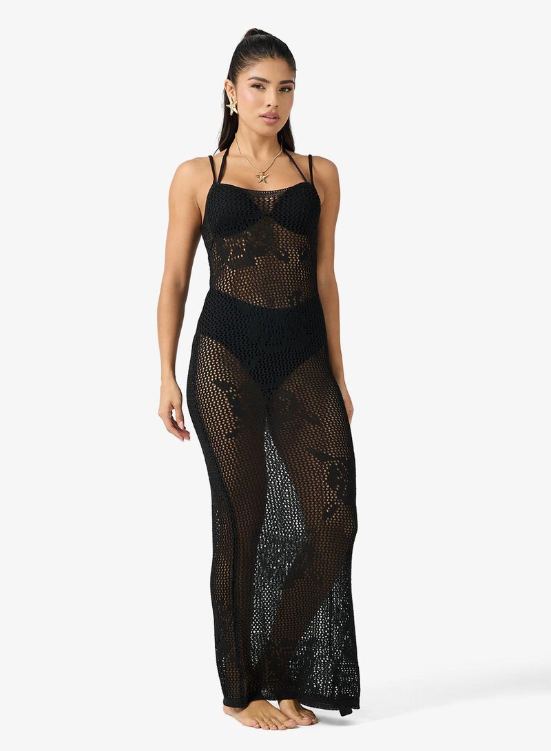 جينجر فستان شاطئ كروشيه شفاف بحمالات - Image 1